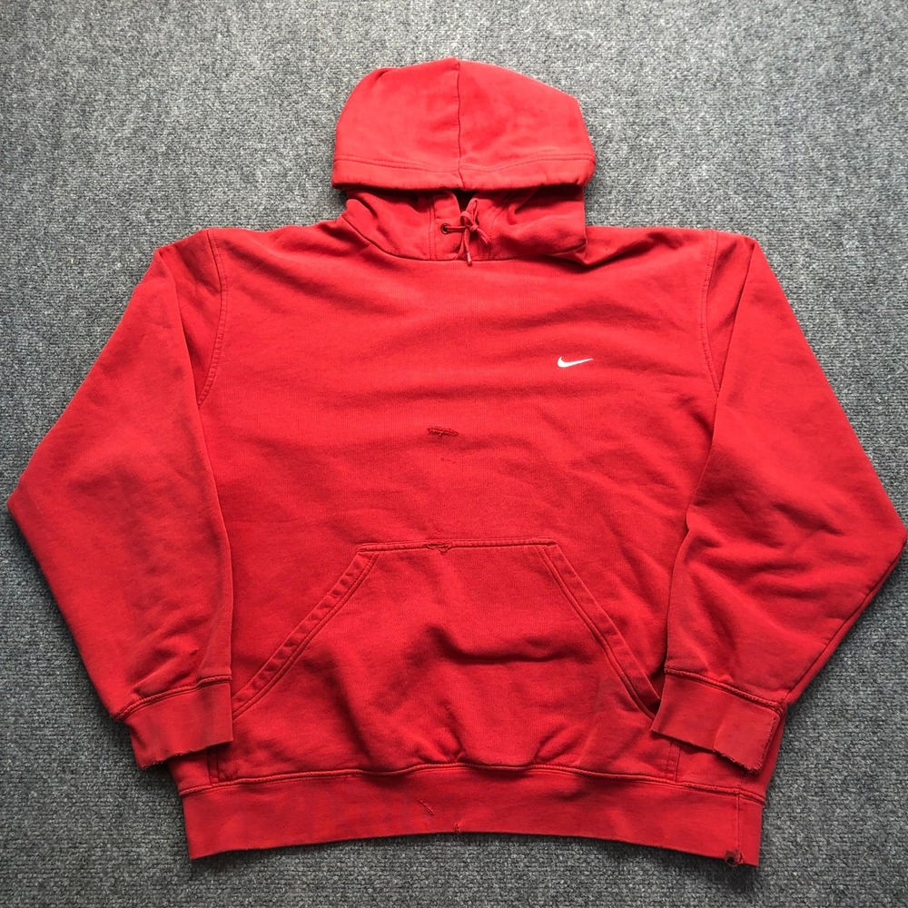 Nike Mens Vintage Mini Swoosh Hoodie Red Pullover Sweatshirt XL